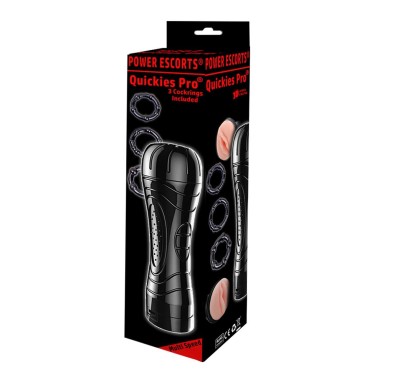 Quickes Pro - Vibrating masturbator + 3 pack cockring